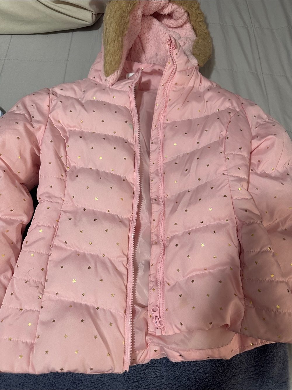 Arizona Jean Company Light Pink Puffer Jacket with Gold Star Accents